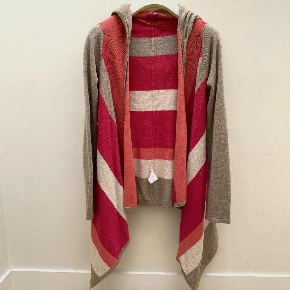 John & Jenn Designer Striped Knit Casual Hooded Cardigan Sweater, L